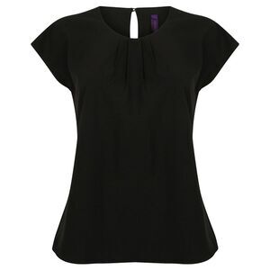 Henbury Womens/Ladies Pleat Front Short Sleeve Top / Black